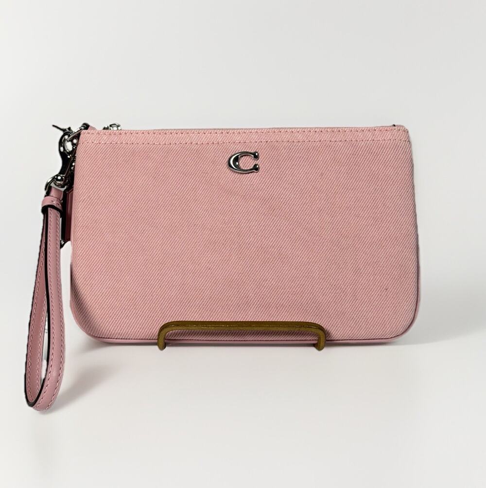 Coach Essential Denim & Leather Wristlet in pink CBO81 NWT